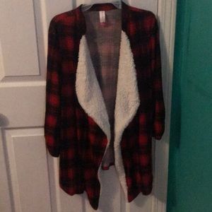 Plaid fur brimmed over sweater